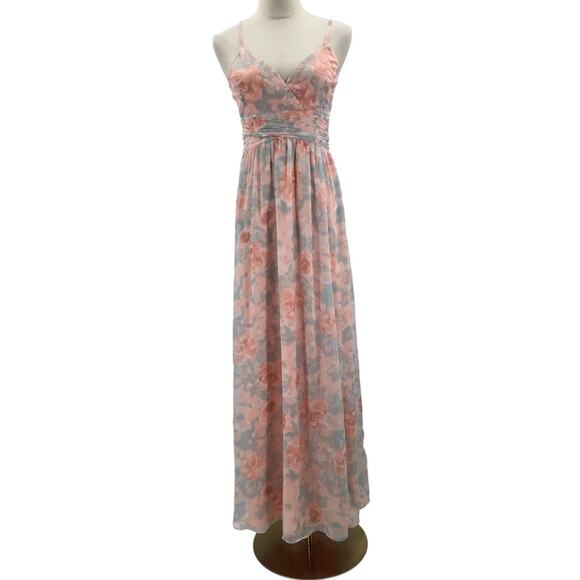 LULU'S L Exceptional Sweetness Peach Floral Chiffon Pleated Maxi Dress NEW B27 - Picture 2 of 11
